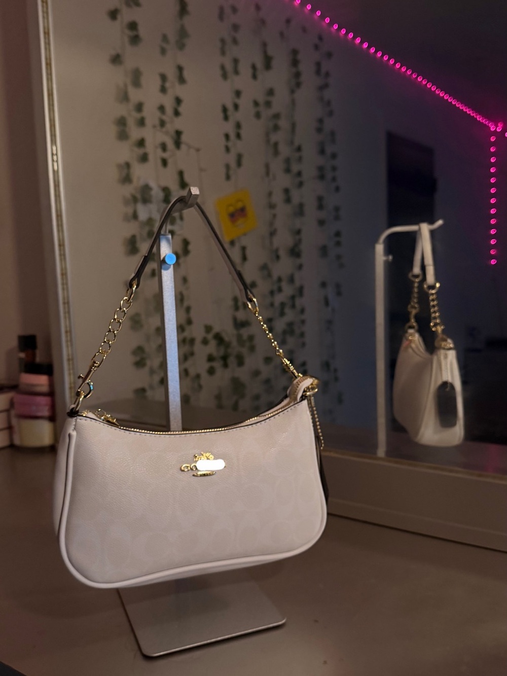 Coach Small Crescent Shoulder Bag in Blush and Gold